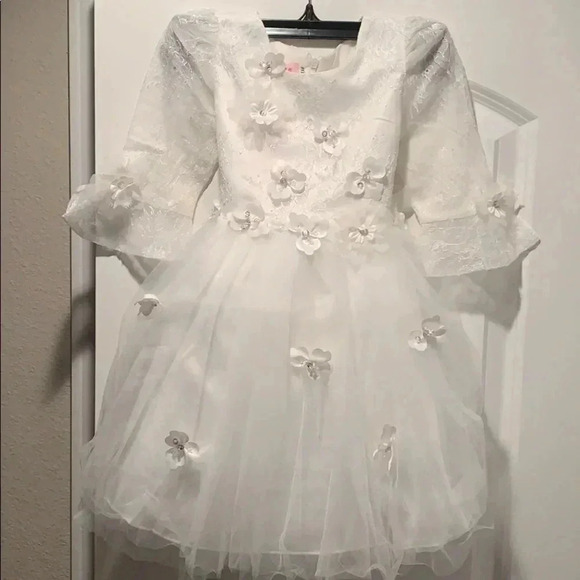 Girls White Lace and Tulle Dress 2T Formal - Picture 1 of 8
